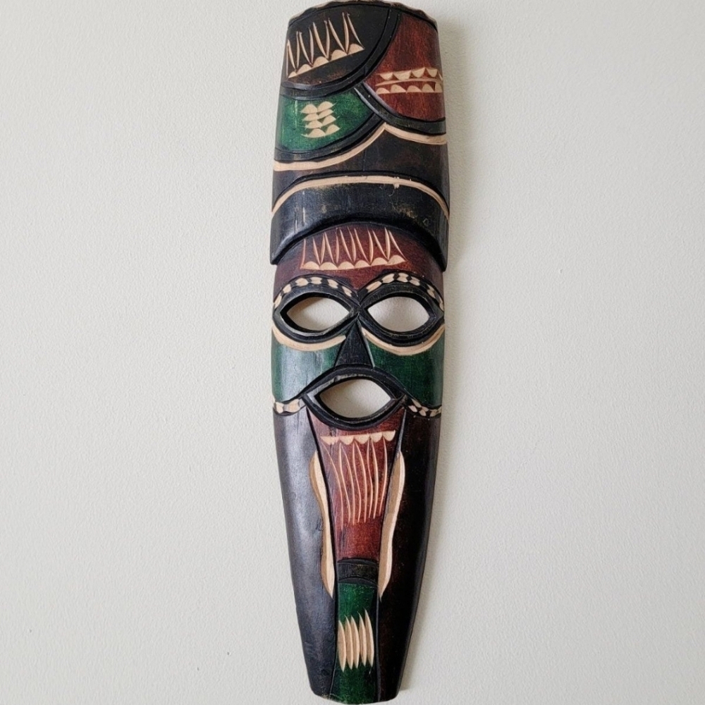 Boho chic bohemian Tiki wood home wall hanging decor - Picture 2 of 4